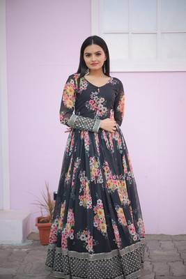 Black floral print faux georgette salwar 1