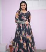 Black floral print faux georgette salwar
