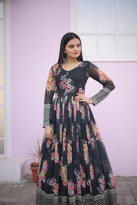 Black floral print faux georgette salwar 3