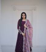 Wine thread embroidery faux georgette salwar