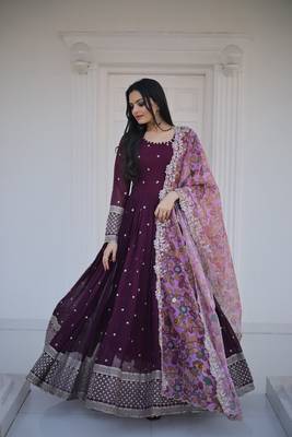 Wine thread embroidery faux georgette salwar 2