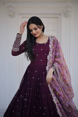 Wine thread embroidery faux georgette salwar 3
