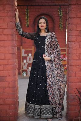 Black thread embroidery faux georgette salwar 1
