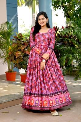 Pink thread embroidery fancy fabric salwar 1