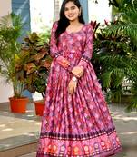 Pink thread embroidery fancy fabric salwar