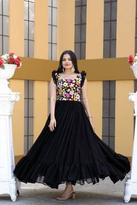 Black thread embroidery faux georgette salwar 1