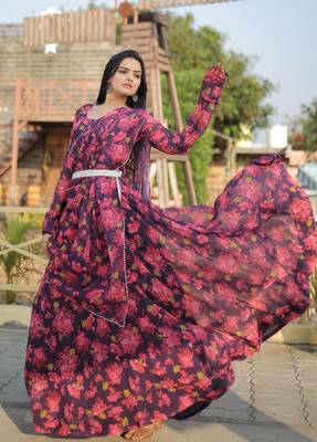 Black floral print faux georgette salwar 2