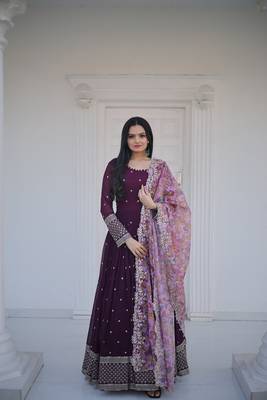 Wine thread embroidery faux georgette salwar 4