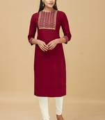 Rayon Straight Embroidery Kurti