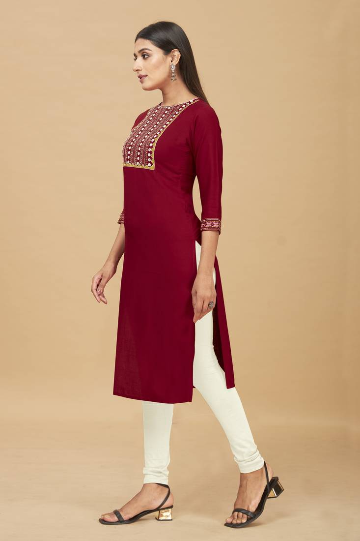 Rayon Straight Embroidery Kurti