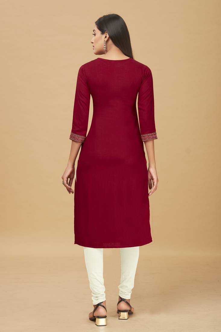 Rayon Straight Embroidery Kurti