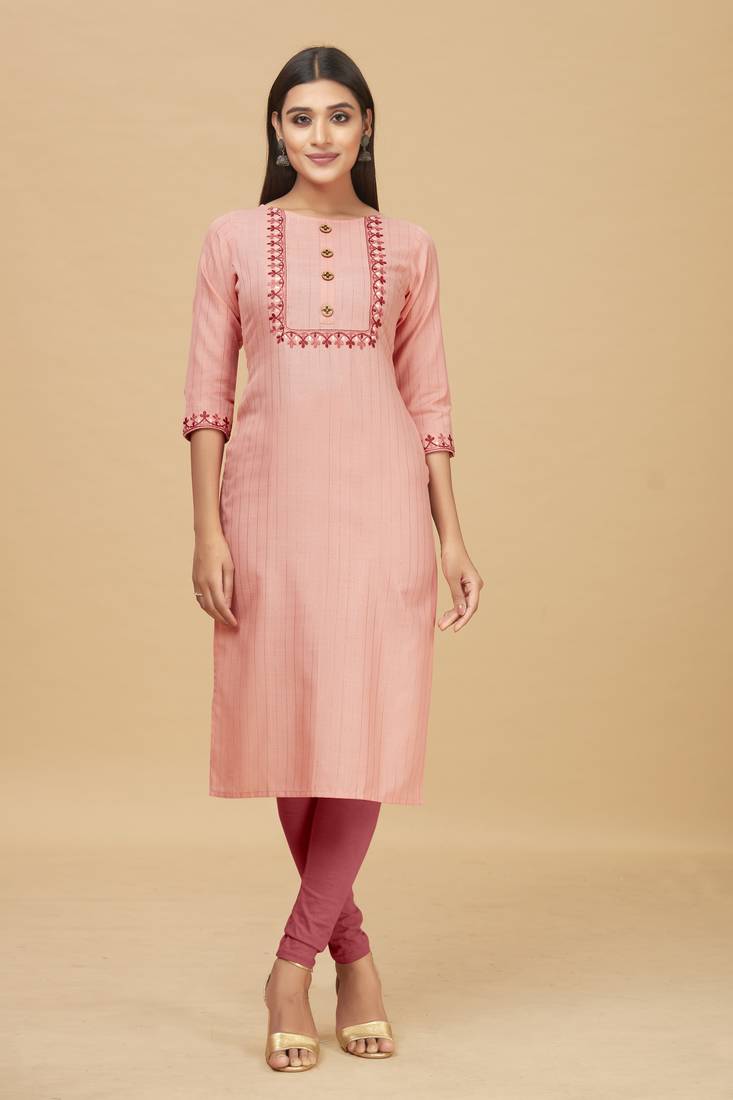 Rayon Straight Embroidery Kurti