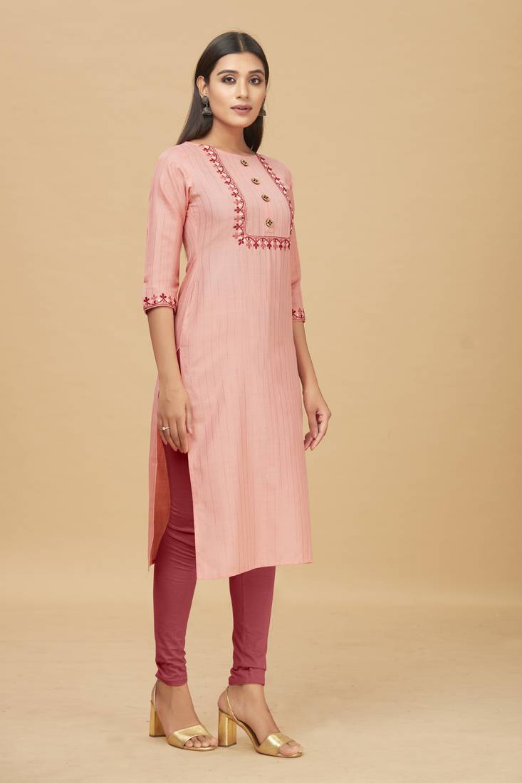 Rayon Straight Embroidery Kurti