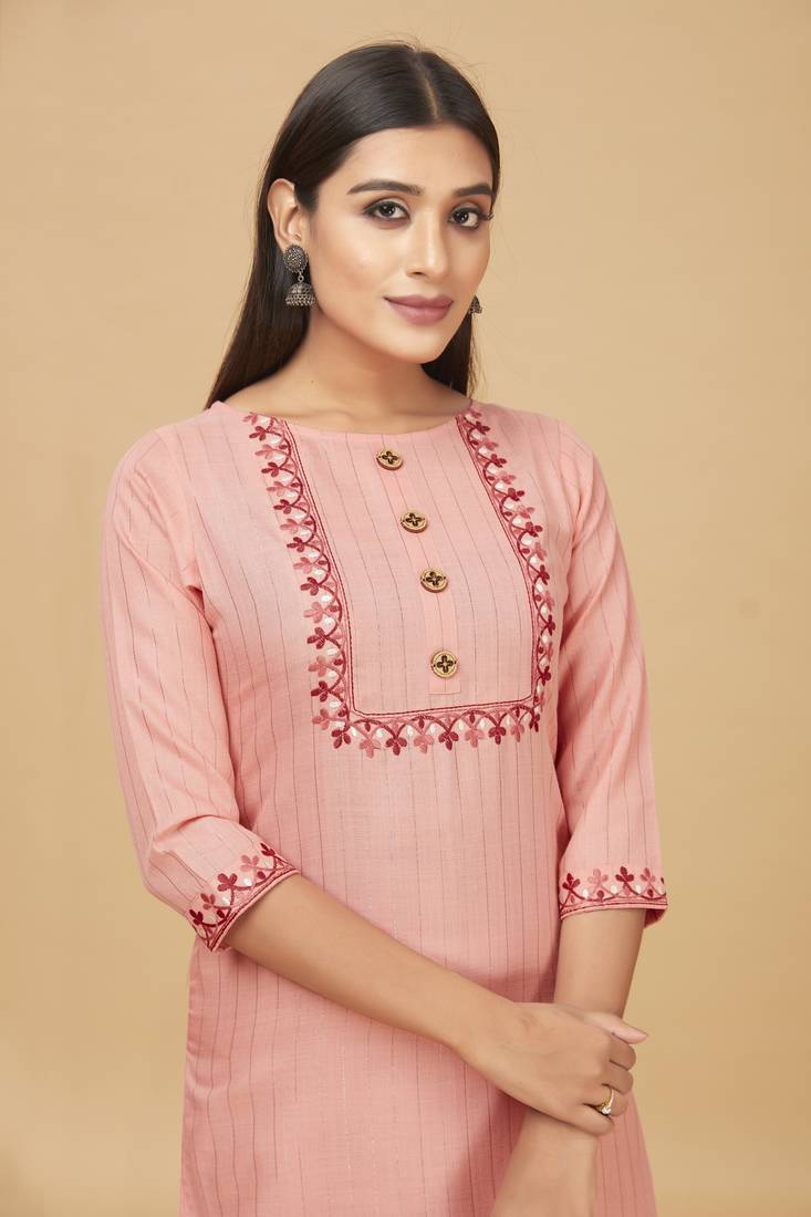 Rayon Straight Embroidery Kurti