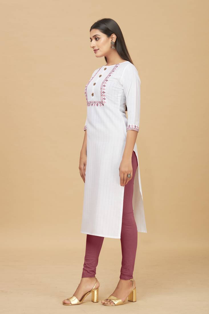 Rayon Straight Embroidery Kurti