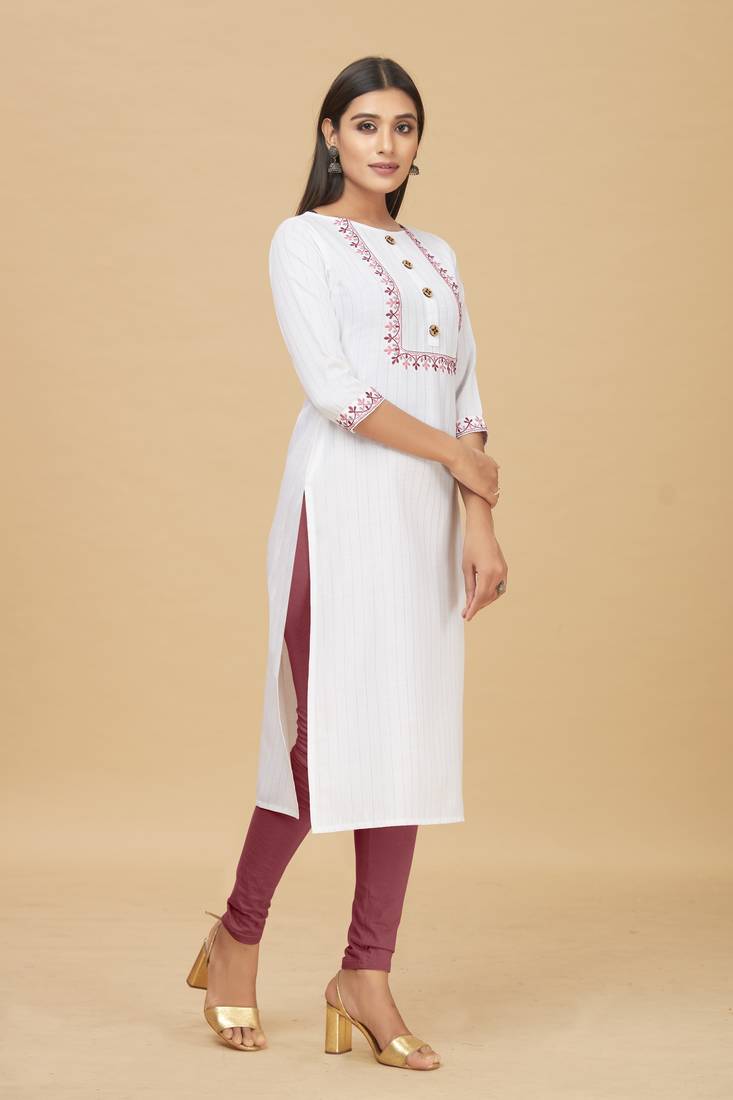 Rayon Straight Embroidery Kurti
