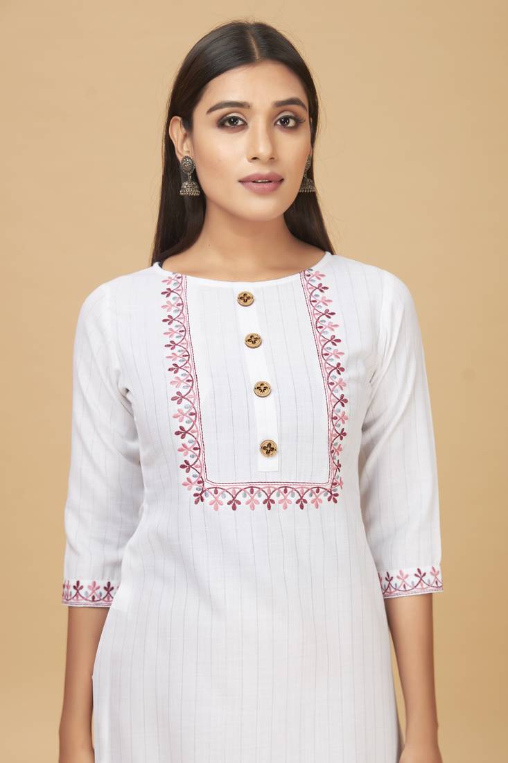 Rayon Straight Embroidery Kurti