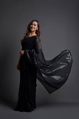  Party Wear Sequins Pattern Embroidery Work With Georgette Saree 1