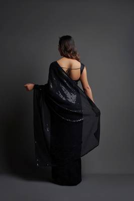  Party Wear Sequins Pattern Embroidery Work With Georgette Saree 3