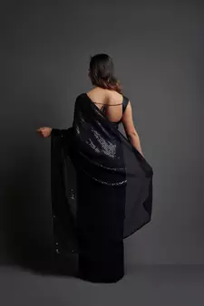  Party Wear Sequins Pattern Embroidery Work With Georgette Saree