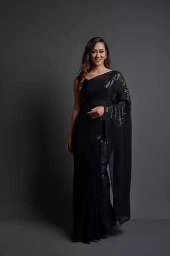  Party Wear Sequins Pattern Embroidery Work With Georgette Saree
