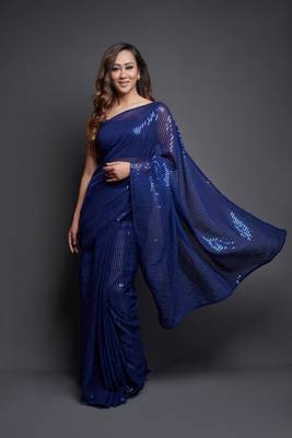  Party Wear Sequins Pattern Embroidery Work With Georgette Saree 1