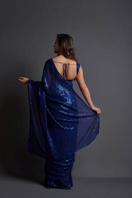  Party Wear Sequins Pattern Embroidery Work With Georgette Saree 3