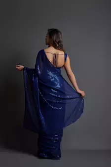  Party Wear Sequins Pattern Embroidery Work With Georgette Saree