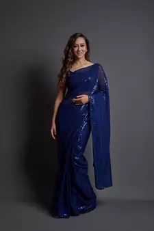  Party Wear Sequins Pattern Embroidery Work With Georgette Saree
