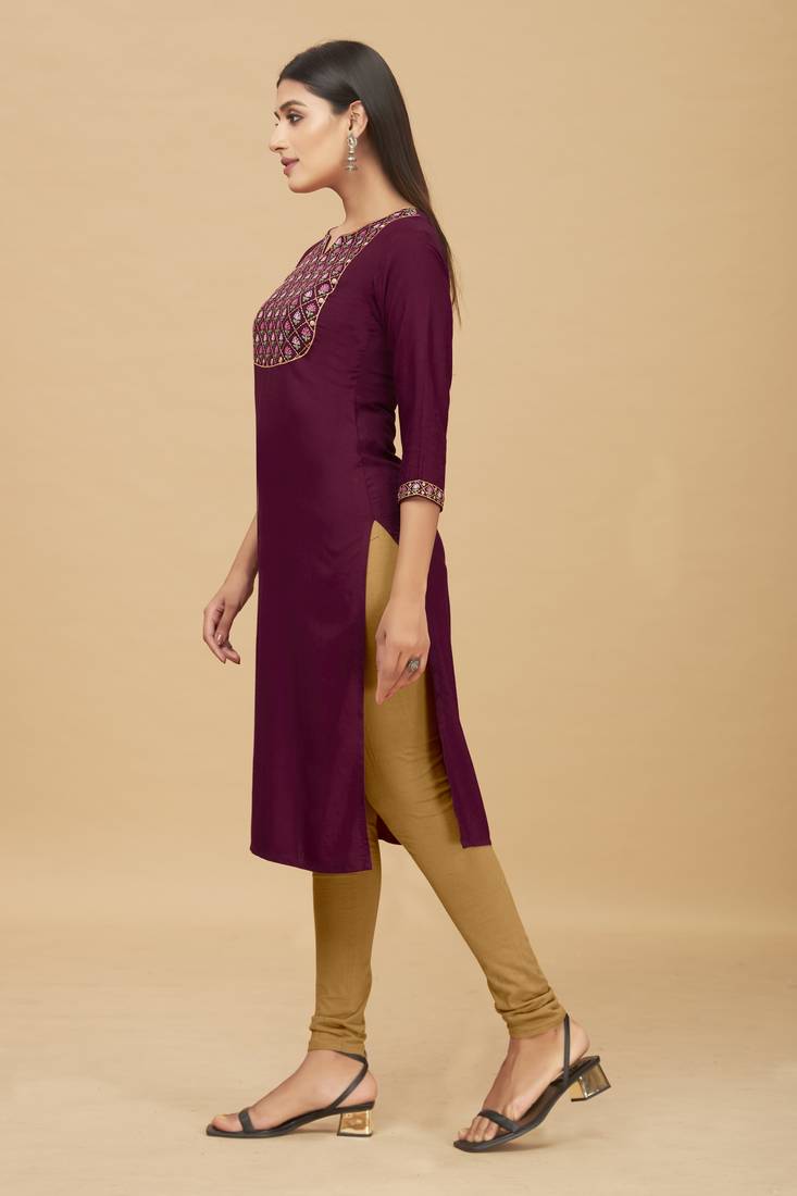 Rayon Straight Embroidery Kurti