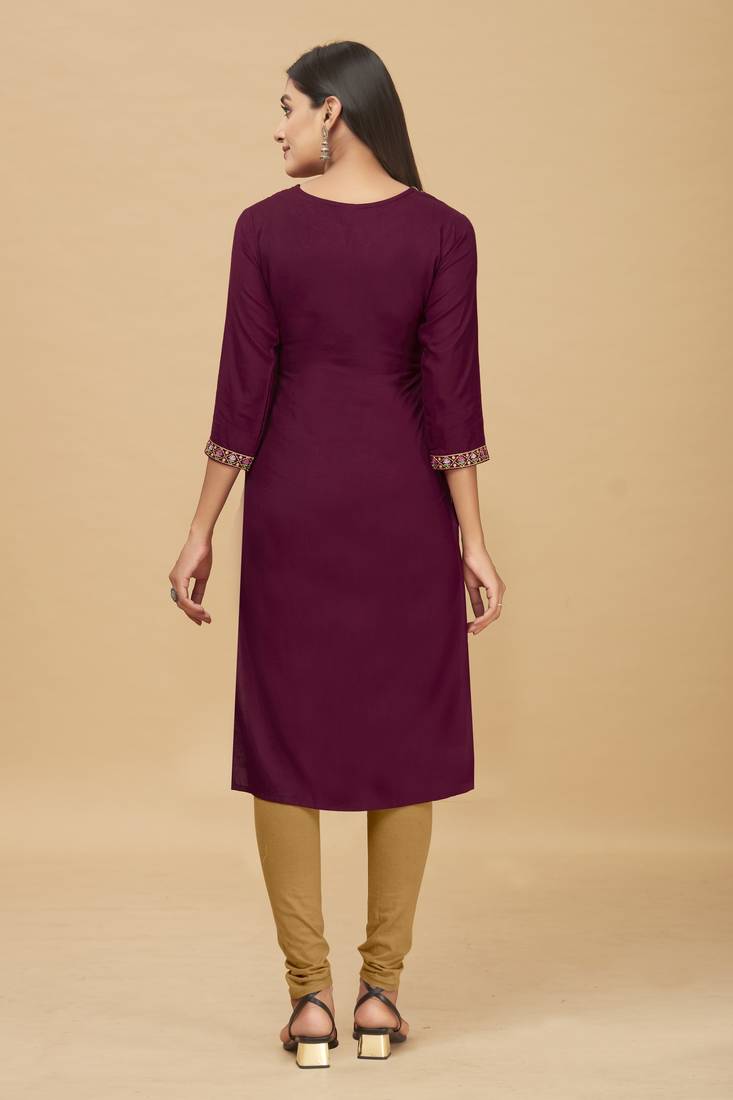 Rayon Straight Embroidery Kurti