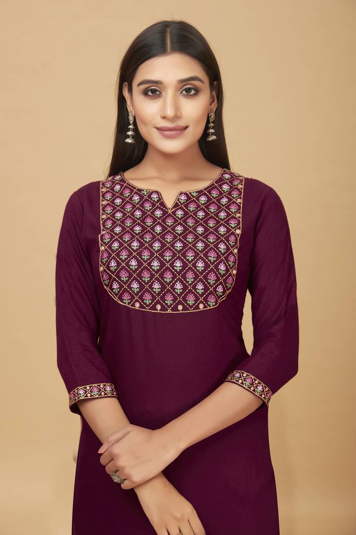 Rayon Straight Embroidery Kurti