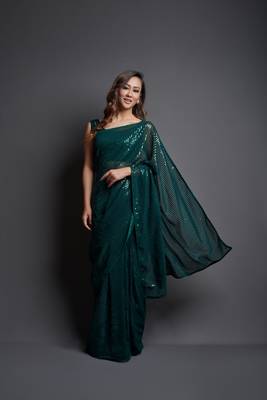  Party Wear Sequins Pattern Embroidery Work With Georgette Saree 1