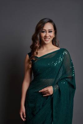  Party Wear Sequins Pattern Embroidery Work With Georgette Saree 2