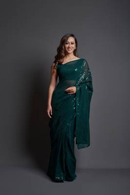  Party Wear Sequins Pattern Embroidery Work With Georgette Saree 3