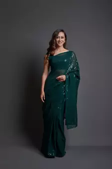  Party Wear Sequins Pattern Embroidery Work With Georgette Saree