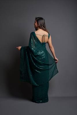  Party Wear Sequins Pattern Embroidery Work With Georgette Saree 4