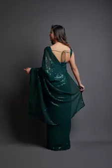  Party Wear Sequins Pattern Embroidery Work With Georgette Saree