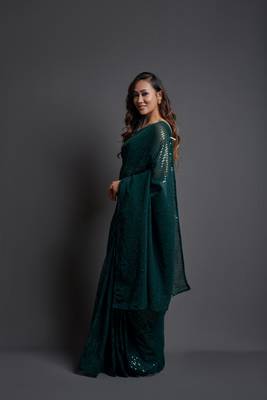  Party Wear Sequins Pattern Embroidery Work With Georgette Saree 5
