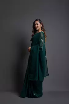  Party Wear Sequins Pattern Embroidery Work With Georgette Saree