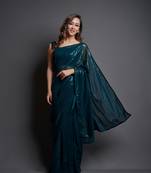  Party Wear Sequins Pattern Embroidery Work With Georgette Fabric Saree