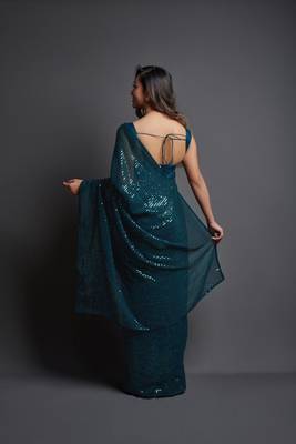  Party Wear Sequins Pattern Embroidery Work With Georgette Fabric Saree 3