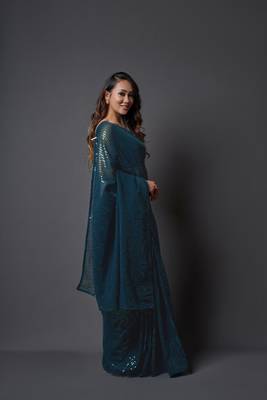  Party Wear Sequins Pattern Embroidery Work With Georgette Fabric Saree 6