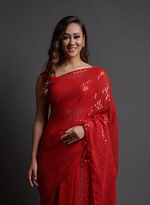  Party Wear Sequins Pattern Embroidery Work With Georgette Saree 2