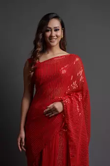  Party Wear Sequins Pattern Embroidery Work With Georgette Saree