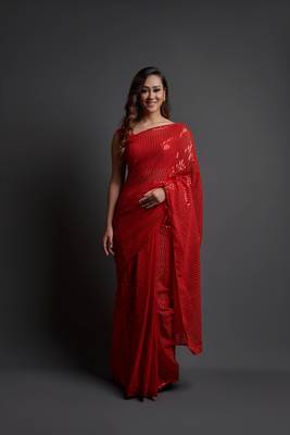  Party Wear Sequins Pattern Embroidery Work With Georgette Saree 1