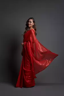 Party Wear Sequins Pattern Embroidery Work With Georgette Saree