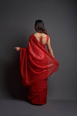  Party Wear Sequins Pattern Embroidery Work With Georgette Saree 4
