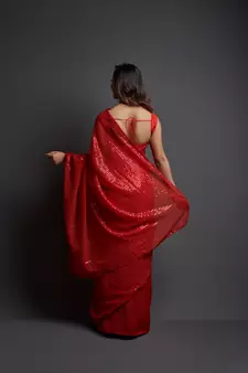  Party Wear Sequins Pattern Embroidery Work With Georgette Saree