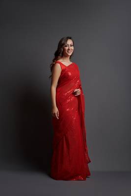  Party Wear Sequins Pattern Embroidery Work With Georgette Saree 5